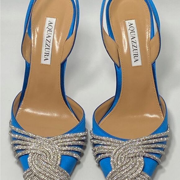 Aquazzura Gatsby Crystal-Embellished Satin Pumps size 39 - Picture 3 of 12